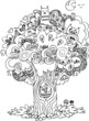 Vector: Funny tree with cute howls Funny tree with cute howls