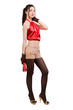 Fashionable girl in red over white