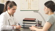 Female doctor prescribing prescription in office - tracking shot