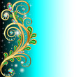 background with precious stones and gold ornaments leaves