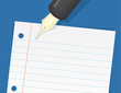 Lined paper with large pen about to write