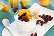 Peach with Mulberry and Gooseberry yogurt