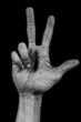 Hand on black palm - three