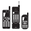 Old mobile phone set 90's. Black and white vector