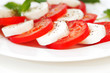 Tomato and mozzarella slices on a plate