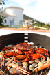 crabs shrimps on charcoal grill