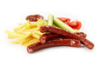 grilled sausages and french fries