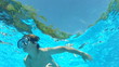 Two Boys Swimming Underwater Together