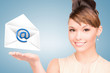 woman showing virtual envelope