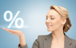 woman showing sign of percent in her hand