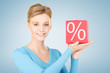 woman with big percent box