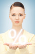 woman showing sign of percent in her hand