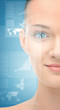 Foto: woman eye with virtual screen woman eye with virtual screen