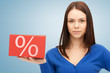 woman with big percent box