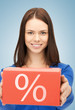 woman with big percent box
