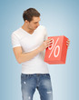 man with big percent box