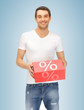 man with big percent box