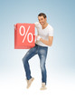 man with big percent box