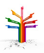 Crazy Signpost. Colored directional signs in the form of a hands