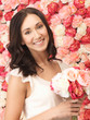 woman with background full of roses