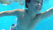 Boy Jumps Into Swimming Pool Then Swims Underwater To Camera
