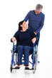 mature man talking to disabled wife