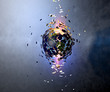 Illustration: Mondo terra globo esplosione meteorite asteroide Mondo terra globo esplosione meteorite asteroide