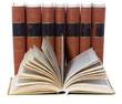 Old vintage books ,one open book isolated on white background,