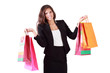 Beautiful girl holds in both hands bags with purchases