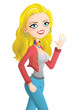 Beautiful young girl waving hand. EPS10
