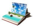 book with a tropical island