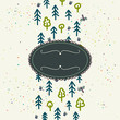 Hand drawn card with childish trees and frame for text