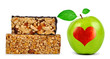 Chocolate Muesli Bars with apple isolated on white background