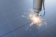 Industrial laser cutting of steel glowing 3D wire