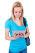Young caucasian student  girl using a tactile tablet - Caucasian