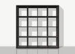 black empty square bookshelf on white wall background