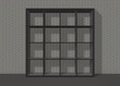 black empty square bookshelf on grey brick wall background