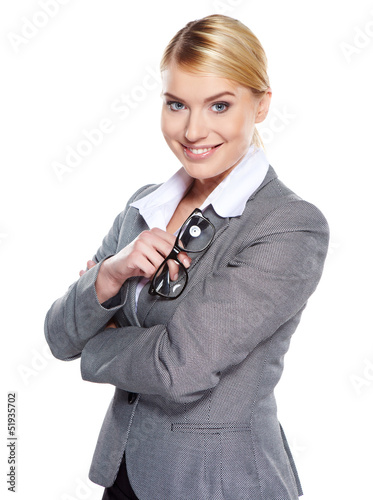 Photo: Cute young business woman with glasses Cute young business woman with glasses