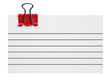 Blank white card with red clip on white