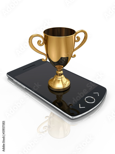 Illustration: Smartphone with golden cup Smartphone with golden cup