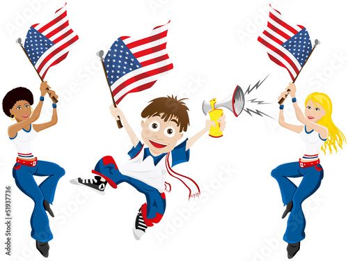 Vector: USA Sport Fan with Flag and Horn USA Sport Fan with Flag and Horn