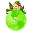 Illustration of house on green earth