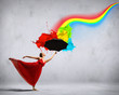 Photo: Ballet dancer in flying silk dress with umbrella Ballet dancer in flying silk dress with umbrella