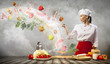 Asian female cook with knife
