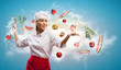 Asian female cook with knife