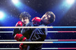 Two young businessman boxing