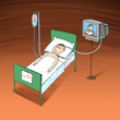 Sick man resting at hospital bed with intravenous saline solutio