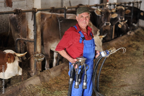 Photo: Farmer is working on a organic farm with cows Farmer is working on a organic farm with cows