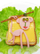creative vegetable sandwich with cheese and ham