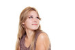 Beautiful blond woman looking up